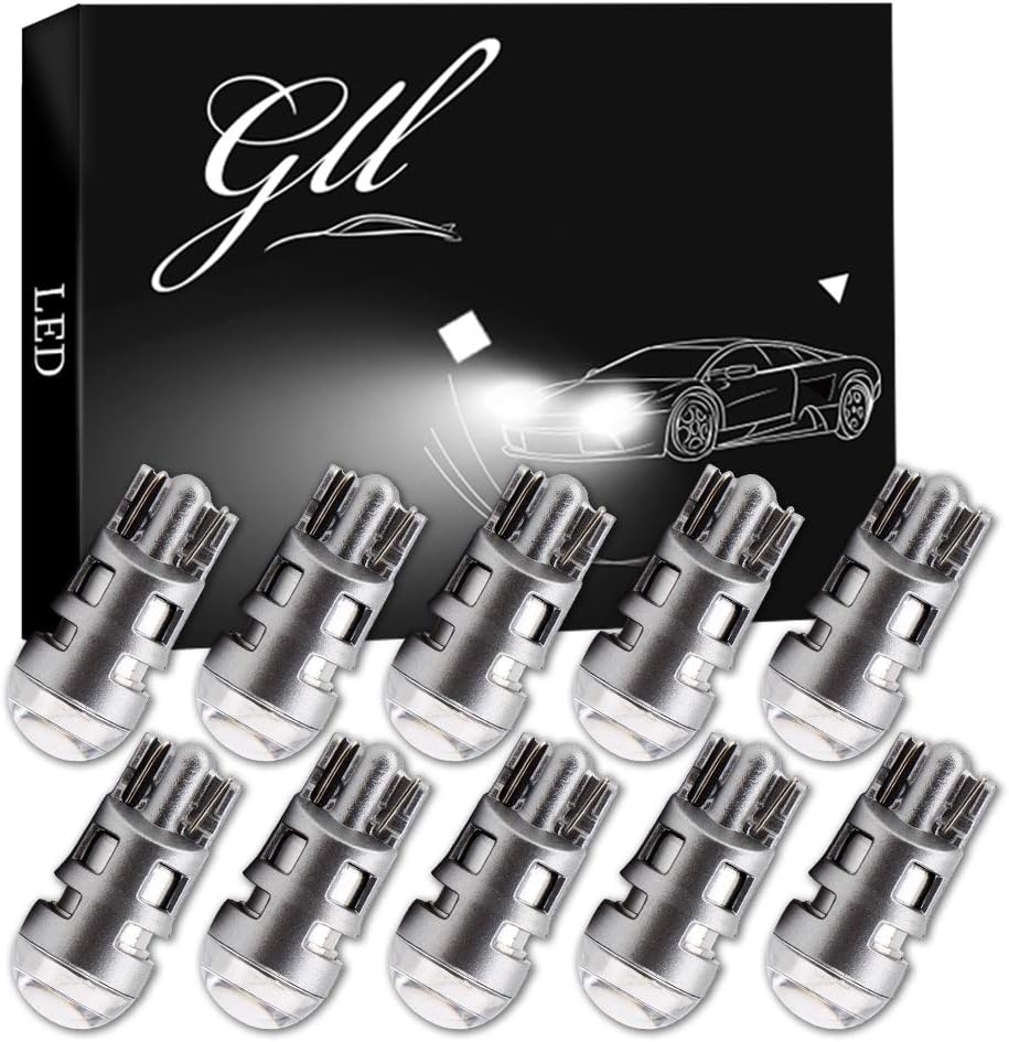 Grandview 10pcs Super Bright White T10 194 168 W5W 501 LED Bulbs with 1-3030-SMD Replacement for Car Interior Dome Map Door Dashboard Trunk Courtesy License Plate Lights(DC 9-16V)