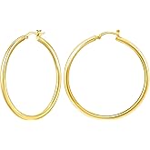 IDJEOABL 3mm Thick Gold Hoop Earrings 14k Gold Plated Chunky Large Big Hoops for Women Non Tarnish Lightweight Hollow Hoop Earrings Jewelry for Women Trendy 30/40/50/60/mm