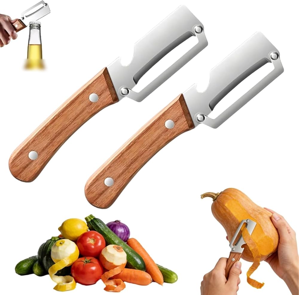 2 in 1 Premium Vegetable Peeler with Handle and Bottle Opener Stainless Steel Blade Kitchen Tool for Fruit Apple Potato Pumpk