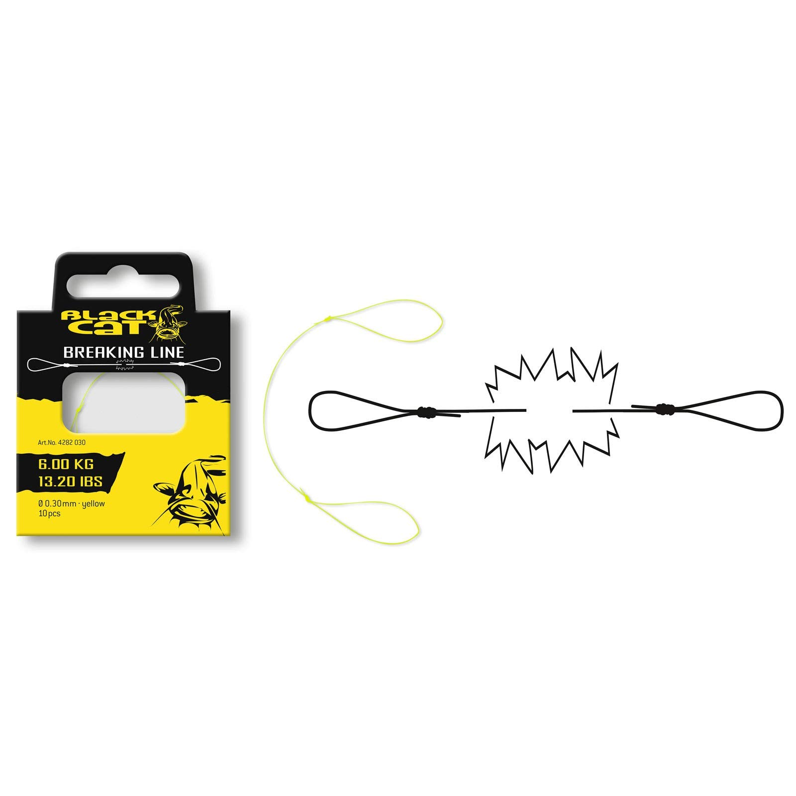 Black Cat Yellow Breaking Line 6.00 kg, 13.20 lbs Diameter 0.30 mm, Pack of 10, 0.30 mm