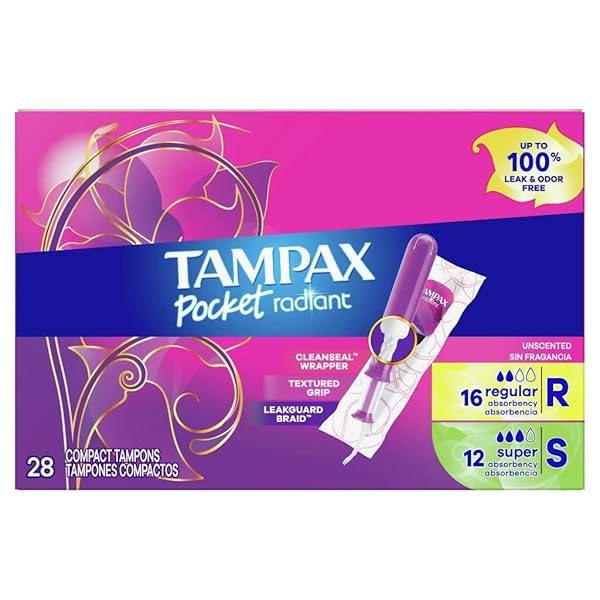 TAMPAX POCKET RADIANT DUO PACK, REGULAR/SUPER, UNSCENTED, 28 CT (PACK OF 4)