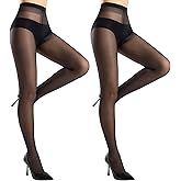 Aaronano 2 Pairs T-Crotch Sheer Tights for Women, 40D Rip Resistant Pantyhose for Women, Ultra Thin High Waist Stockings