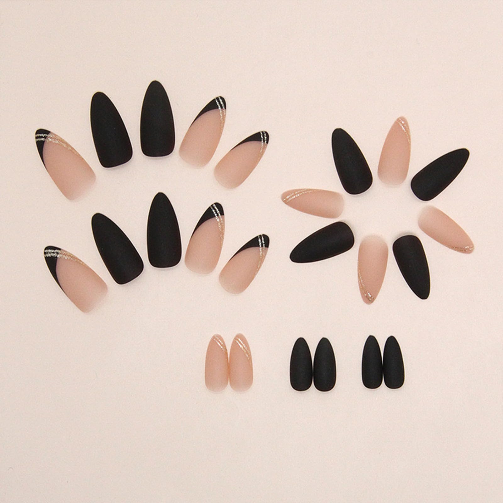 Black Press on Nails Medium Almond Fake Nails Matte False Nails Press ons with Designs French Tip Acrylic Full Cover Glue on Nails Artificial Stick on Nails for Women Manicure 24 Pcs - Image 4