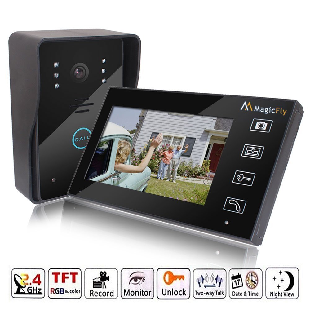 Magicfly 2.4GHz 7" TFT LCD Wireless Video Door Phone Doorbell Intercom System with Ir Camera Rainproof