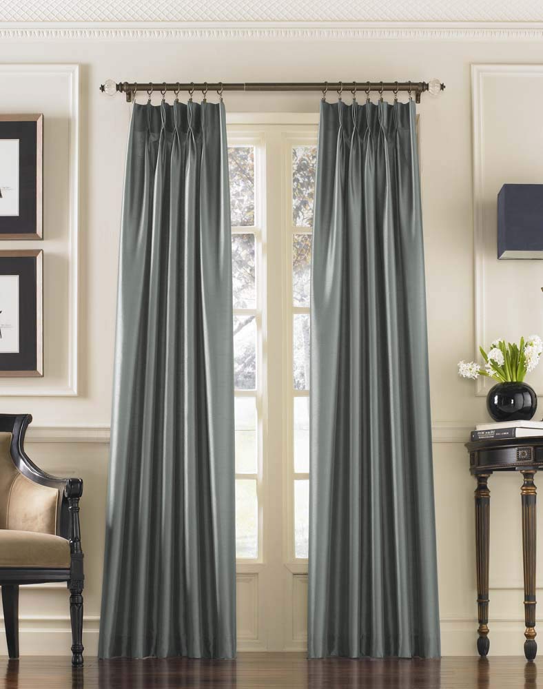 Curtainworks Marquee Faux Silk Pinch Pleat Curtain Panel, 30 by 144", Teal