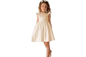 Amatesay V-Back Satin Flower Girl Dress Girls Pretty Pageant for Wedding Guest First Communion Gown with Bowknot
