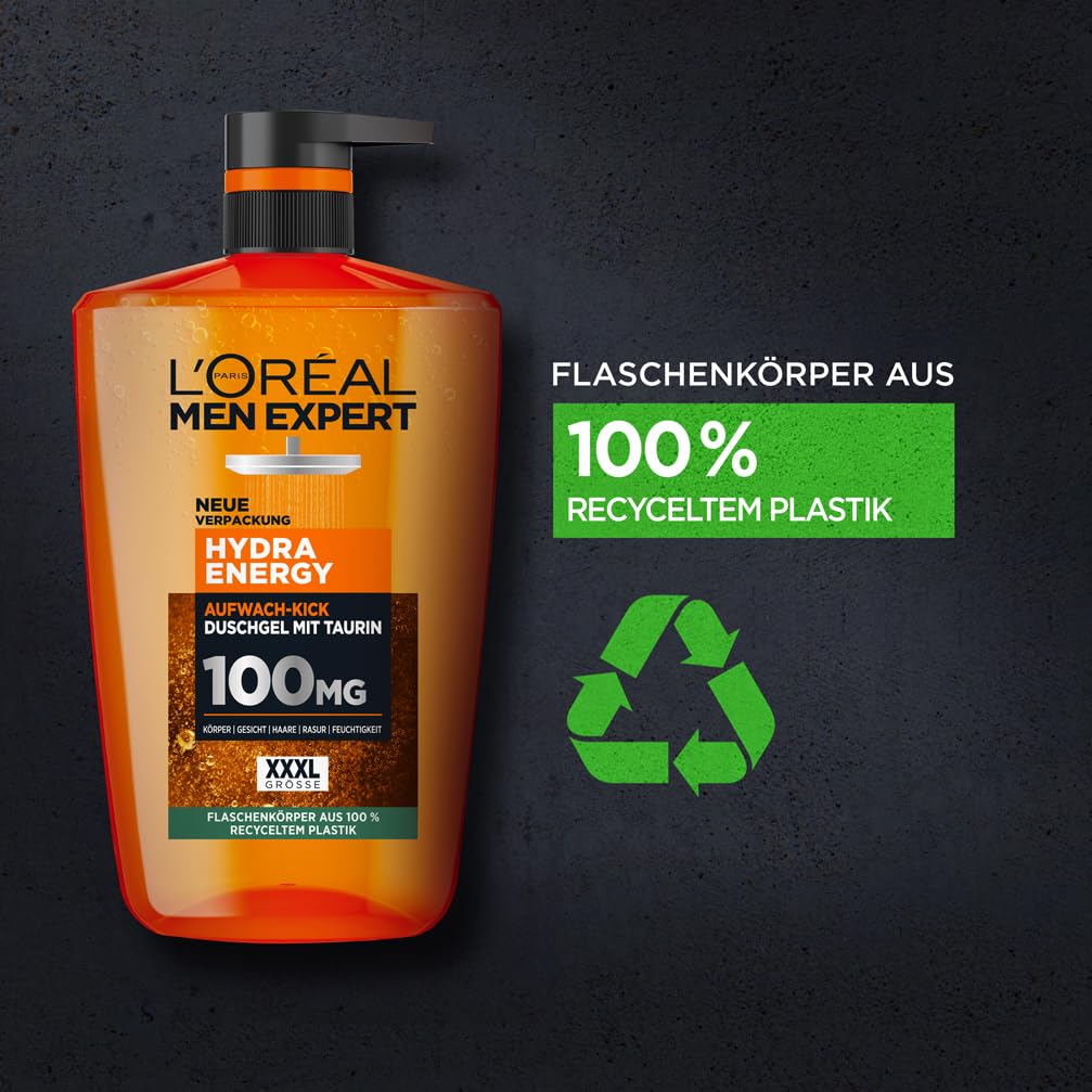 L'Oréal Men Expert XXXL Duschgel und Shampoo für Männer, Duschbad zur Reinigung von Körper, Haar und Gesicht, Herren Körperpflege für langanhaltende Frische mit Taurin, Hydra Energy, 1 x 1000 ml 7