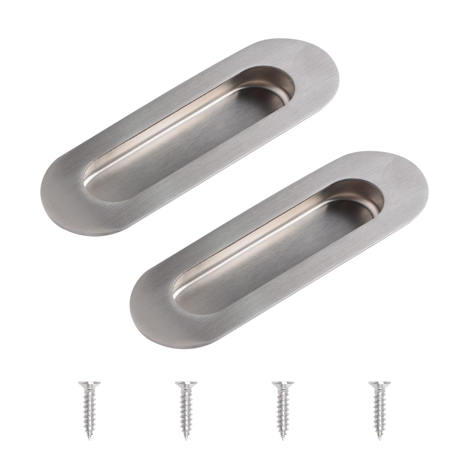 MOROBOR 2 Pack Oval Sliding Door Handle Stainless Steel Pull Handle with Recessed Side Hole for Drawer Cupboard Cabinet Brushed Silver