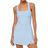 Caracilia Women Tennis Dress with Built in Shorts Summer 2026 Square Neck Sleeveless Athletic Golf Mini Dress Workout Outfits