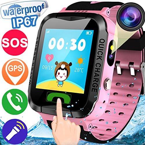 Kids Smart Watch Phone for Girls Boys Fitness Tracker GPS IP67 Waterproof Pedometer Sport Wrist Game Smartwatch 1.44"Touch Screen with SIM Slot SOS Anti-lost Camera Alarm Flashlight for iOS Android