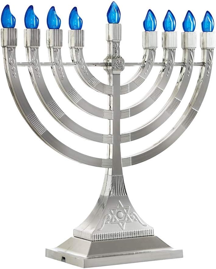 Zion Judaica LED Electric Hanukkah Menorah - Battery or USB Powered (Silver) - Batteries and Cable Not Included: Home & Kitchen