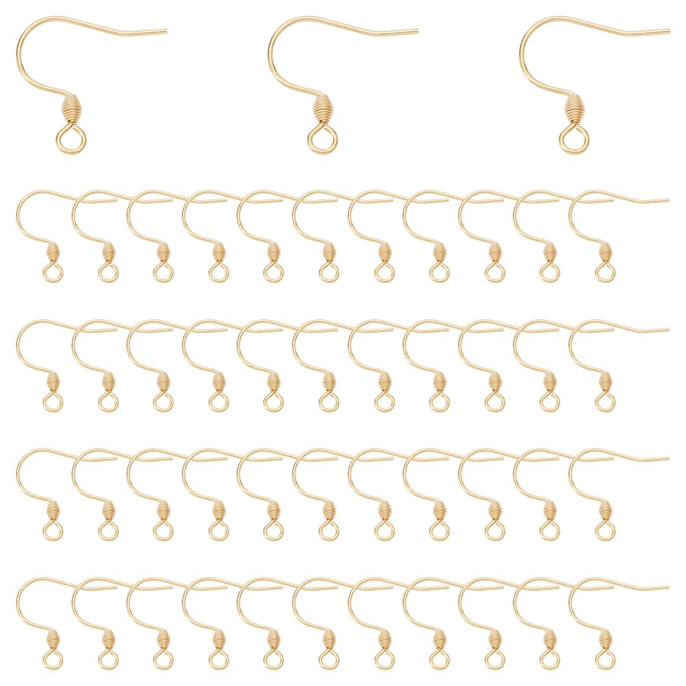 UNICRAFTALE 100Pcs Real 18K Gold Plated Earring Hooks Stainless Steel French Hooks with Horizontal Loop Metal Ear Wires Drop Earring Finding 17x18x2.4mm for DIY Earring Findings Jewelry Making
