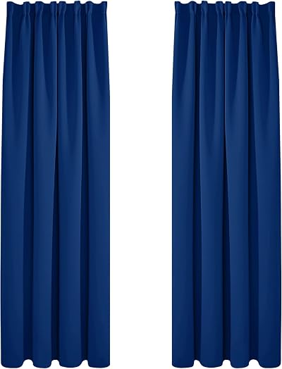 Deconovo Pencil Pleat Curtains Blackout Energy Saving 2 Panels Blue 55 x 87