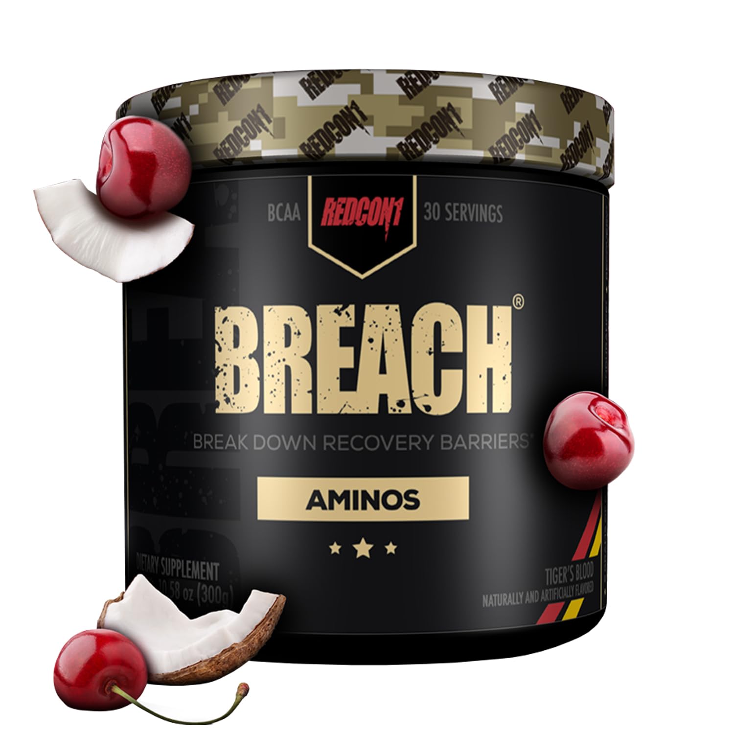 REDCON1 Breach BCAAs, Tiger's Blood - Keto Friendly + Sugar Free Essential Amino Acids for Recovery - Contains BCAAs L-Leucine, L-Isoleucine & L-Valine (30 Servings)