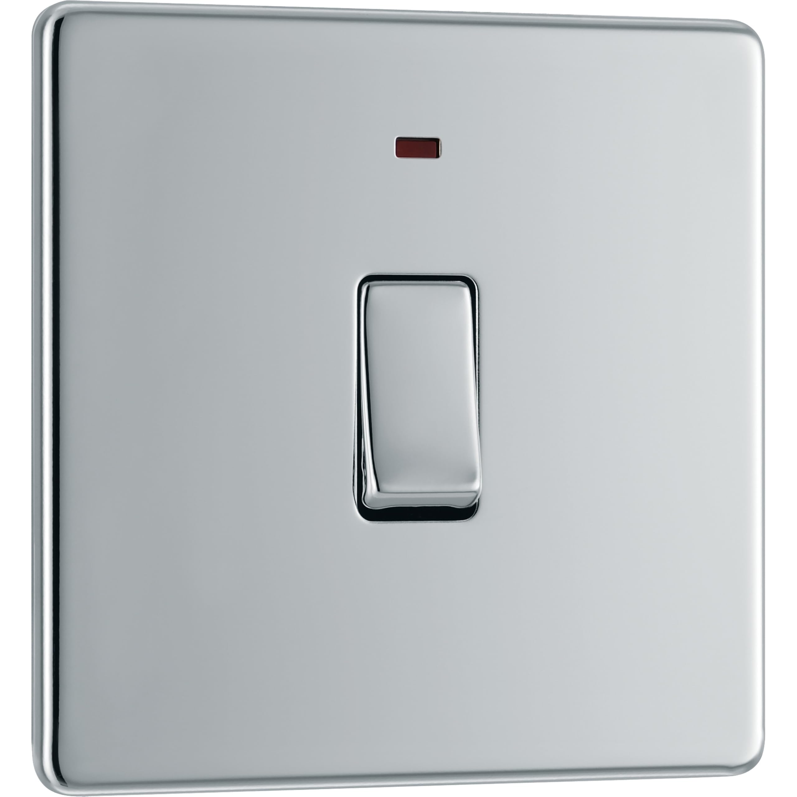 BG Electrical Single Wall Switch with LED Power Indicator, Double Pole, Screwless Front Plate, Slim Profile, Premium Flatplate, Polished Chrome, 20A, FPC31