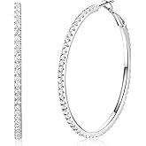 RINEY&KY Large Moissanite Hoop Earrings for Women Thin 18k White Gold Plated Lab Diamond Hoop Earrings Sterling Silver Hypoallergenic VVS D Certified Moissanite Earrings