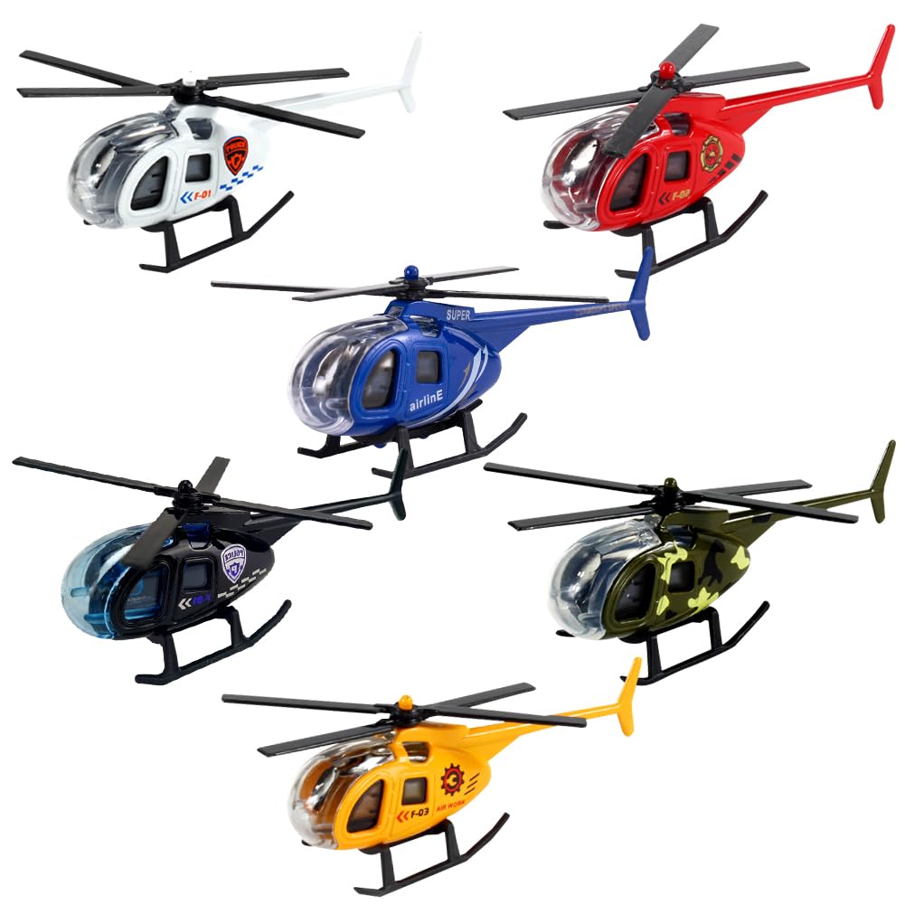 HAJXXMM Helicopter Toys, 6pcs Mini Helicopter Models for Kids, Airplane Toys Boys Plane Playset, Realistic Details Toys Plane for Kids Educational Classroom Rewards Party Favors