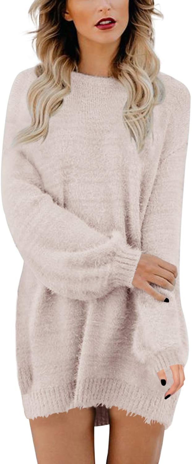 faux fur sleeve jumper dress