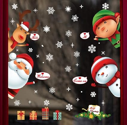 Umipubo Natale Adesivi Porta Natale Vetrofanie Addobbi Rimovibile Adesivi Statico Fai Da Te Finestra Sticker Decorazione Babbo Natale Vetrina