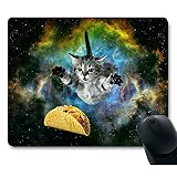Curious Cat Flying Through Space Reaching for a Taco in Galaxy Space Hilarious Mouse Pad