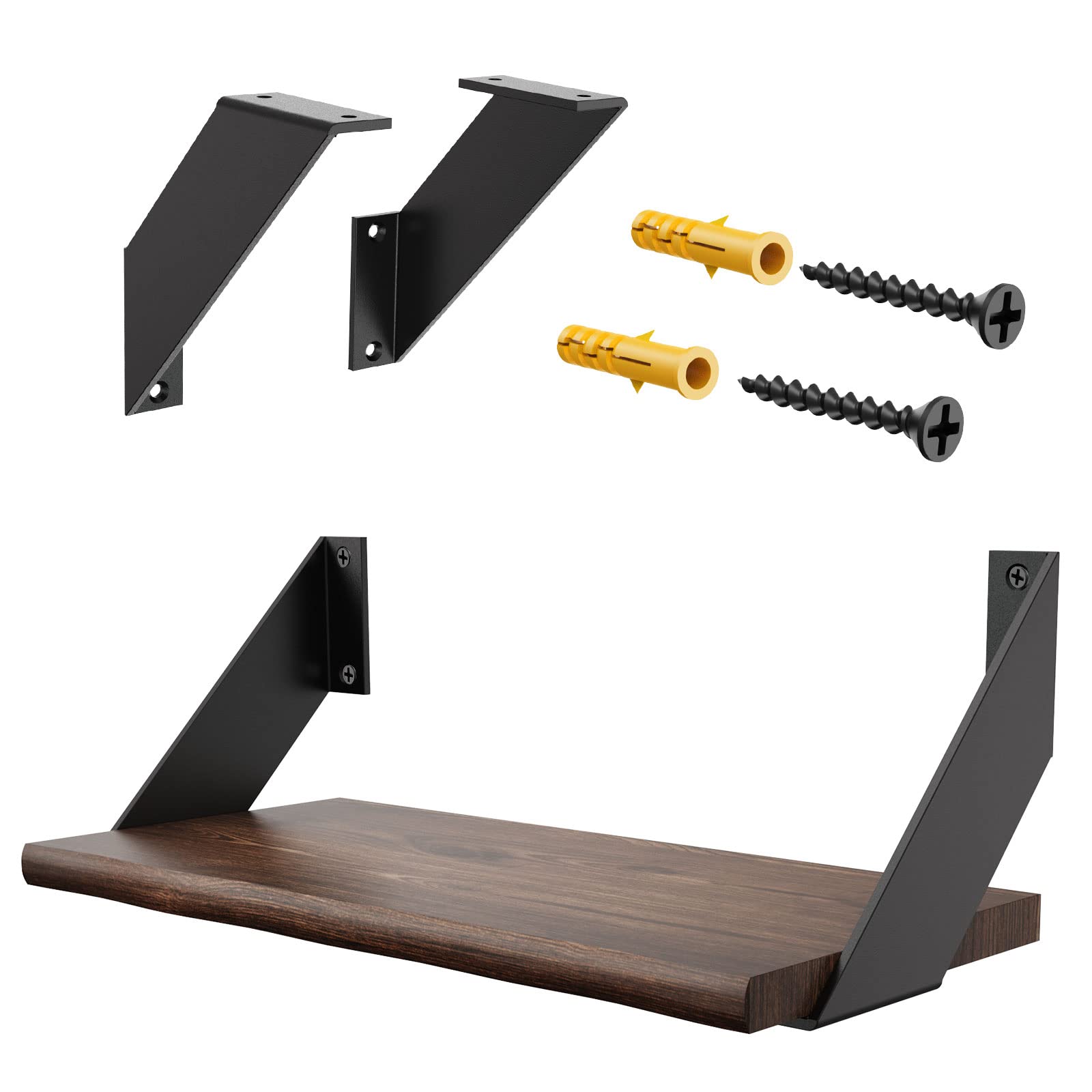 SPOROOT Shelf Bracket 20cm,2pcs Black Shelf Bracket,Wall Mounted Shelves Support Bracket with Flat Angle Curved — image 1