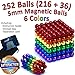 6 Rainbow Colors 252 Pieces 216pcs + 36pcs 5mm Magnetic Balls Building Blocks Sculpture Magnets Educational Game Magnet Toy Intelligence Development Stress Relief Imagination Gift Magnetic Balls 5mm