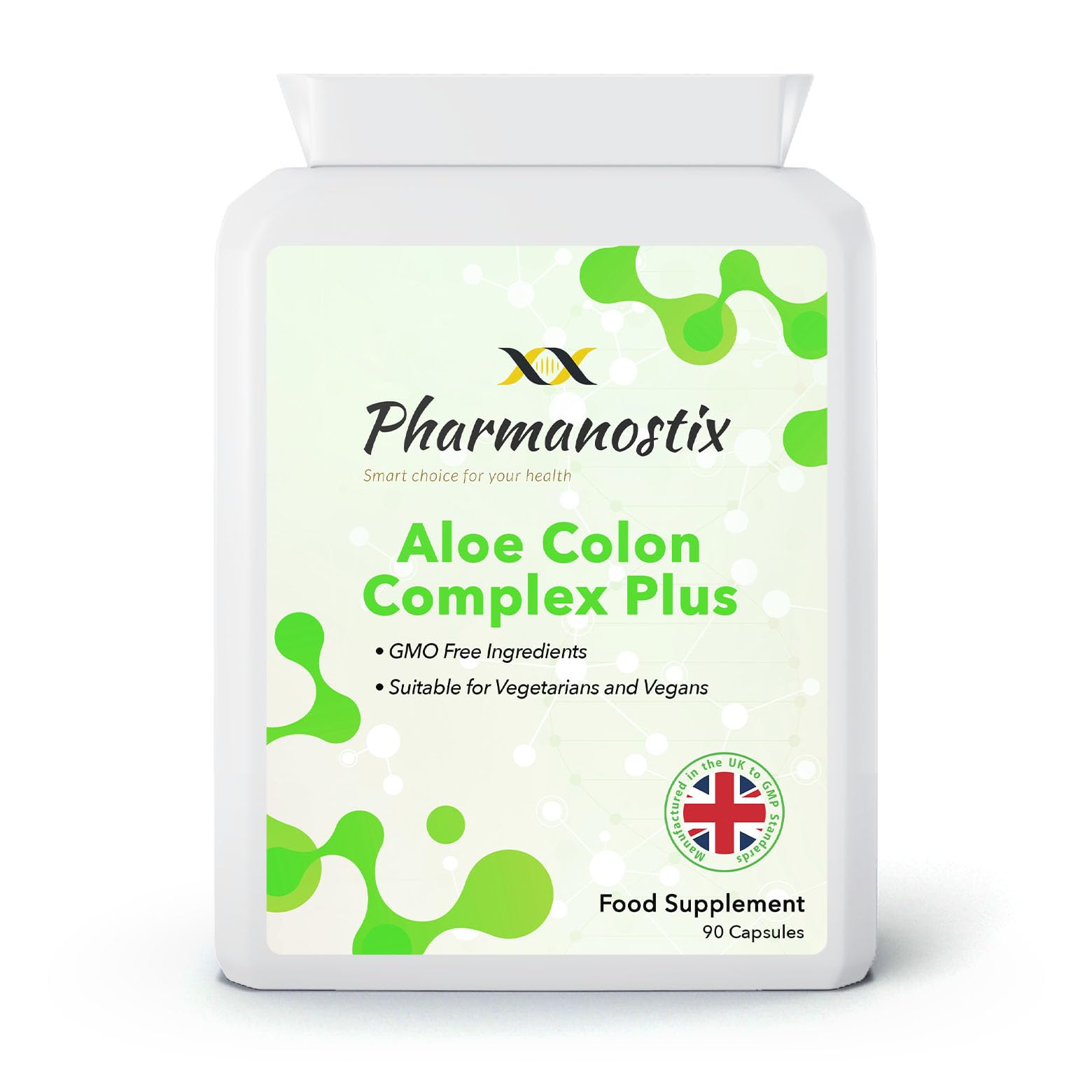 Pharmanostix Aloe Vera Complex Plus- 90 Vegan Capsules -High Strength Aloe Vera 15,000mg- Colon Cleanse and Detox - Natural Herbal Ingredients Including AlfaAlfa, Ginger and Wild Yam-UK Made
