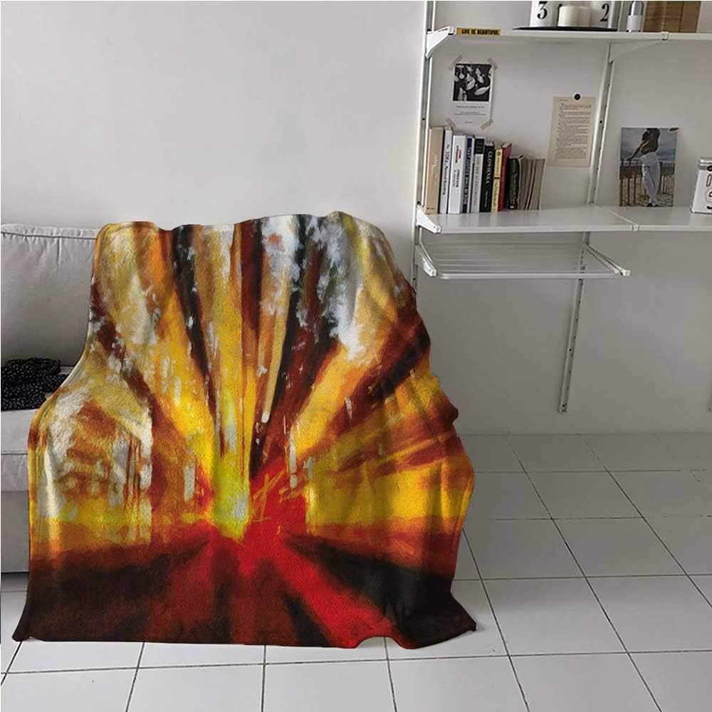 painting-home Blanket Photo of Magical Sunbeams Trees at Sunset in The Forest Nature Scenery Print Breathable Cozy Blankets for Sofa Couch Bed Yellow Orange 70 x 90 Inch