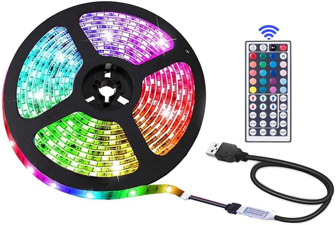 USB LED Strip Lights with 44 Keys Remote,16.4FT/5M 5050RGB, 5 Volts