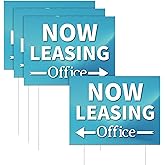 Ripeng 3 Pcs Leasing Double Sided Yard Signs with Arrow 16 x 12 Inch Yard Signs with Stakes for Outdoor Office Retail Store Restaurant Bar Hotel(Now Leasing Office)