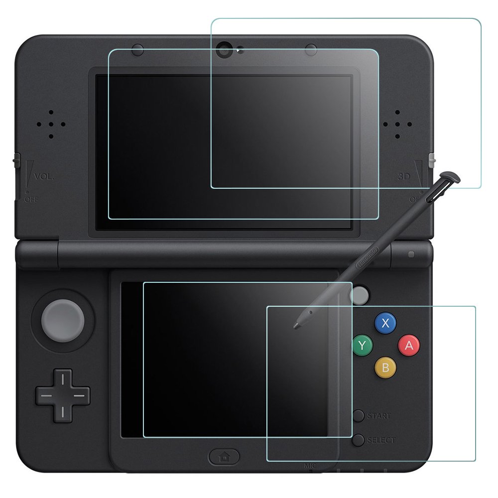 Screen Protector Compatible Nintendo New 3DS, AFUNTA 2 Pack (4 Pcs) Tempered Glass for Top Screen and HD Clear PET Film for Bottom Screen Accessory