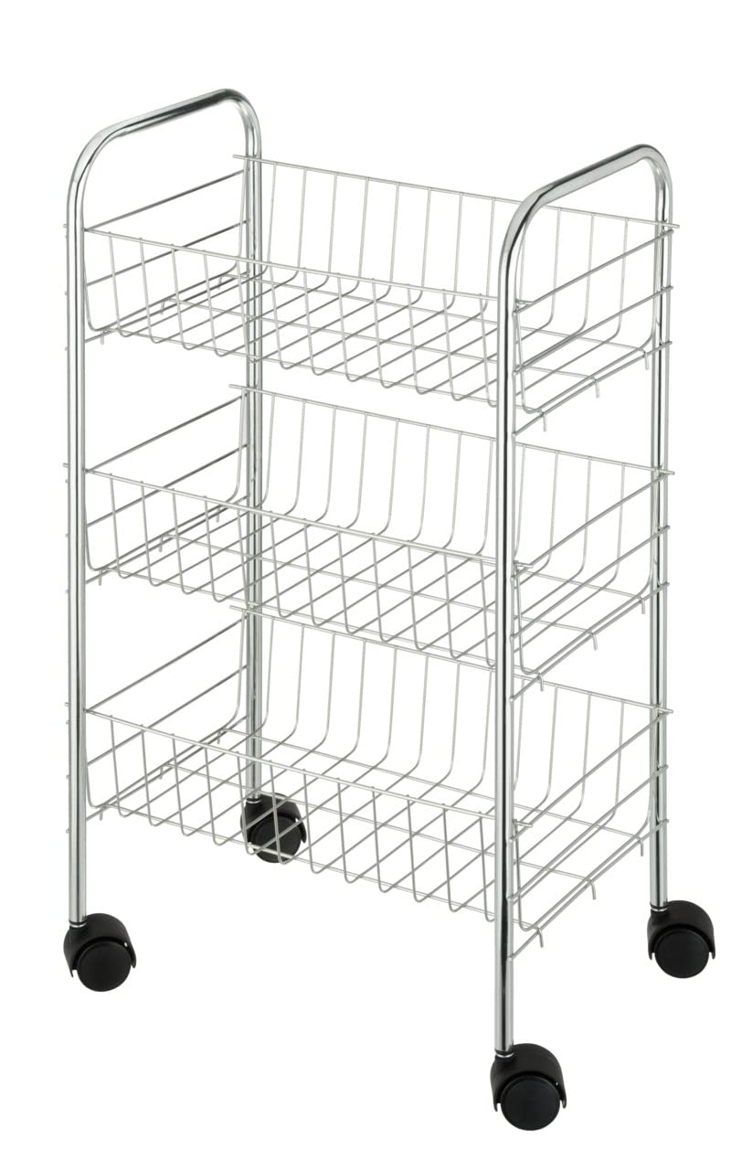 Wenko 12102100 Household and bathroom trolley Florence 3 shelves, mobile,Metal chrome plated, 38 x 63 x 25 cm, Silver shiny