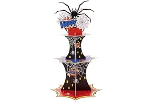 SAVITA 3-Tier Spider Cupcake Stand, Hero Themed Cupcake Holder with Spider Web Happy Birthday Topper Dessert Display Tree Tow