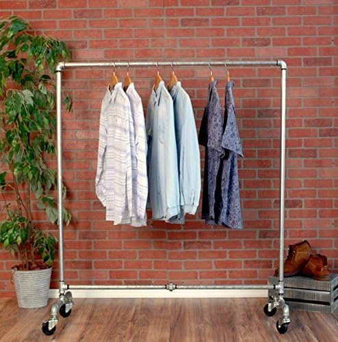 Industrial Pipe Rolling Clothing Rack Galvanized Silver Pipe by William Robert's Vintage