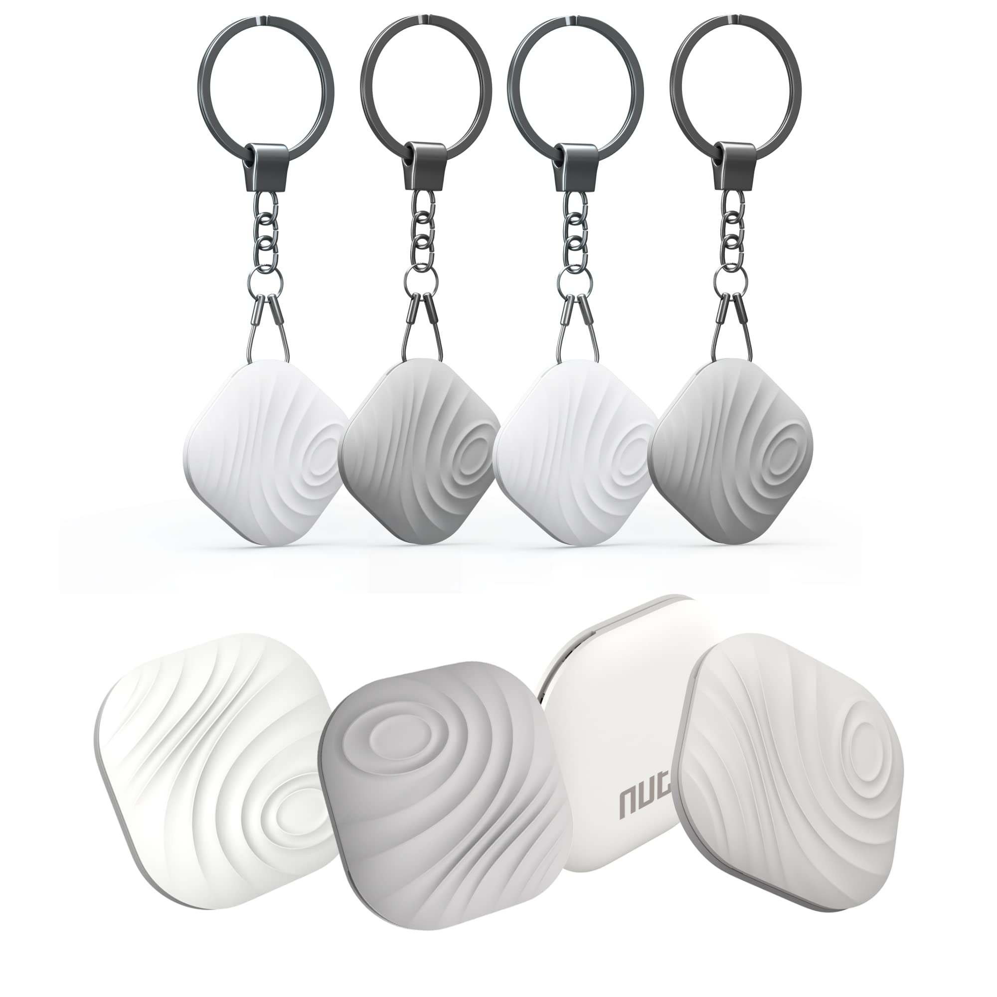 Photo 1 of Key Finder, Bluetooth Tracker Item Locator with Key Chain for Keys Pet Wallets or Backpacks and Tablets, Batteries Include (2 White & 2Gray, 4 Pack)