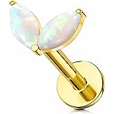 OUFER Gold Helix Piercing Jewelry 16G 6/8MM Opal Leaf Forward Helix Earrings, 316L Surgical Steel Flat Back Push Pin Labret Lip Cartilage Tragus Piercing Jewelry