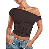 WDIRARA Women's Off Shoulder Tops Sleeveless Ruched Going Out Crop Tank Top