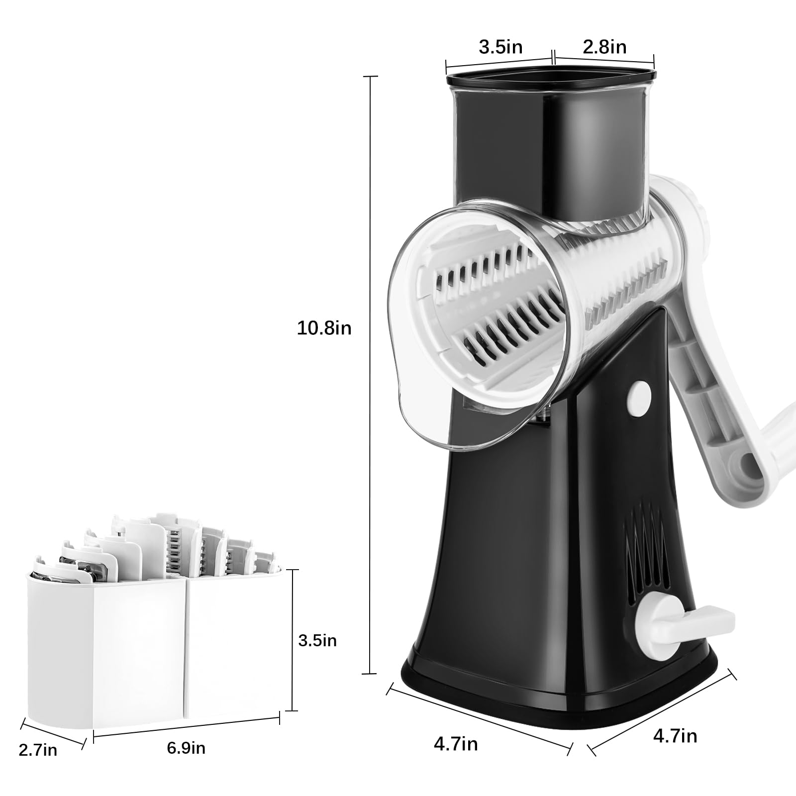 Rotary Cheese Grater, 5 in 1 Rotary Grater, Replaceable Stainless Blades Cheese Shredder, Cheese Slicer, Cheese Grater Hand Crank, Easy to Clean Kitchen Gadgets with Storage Box
