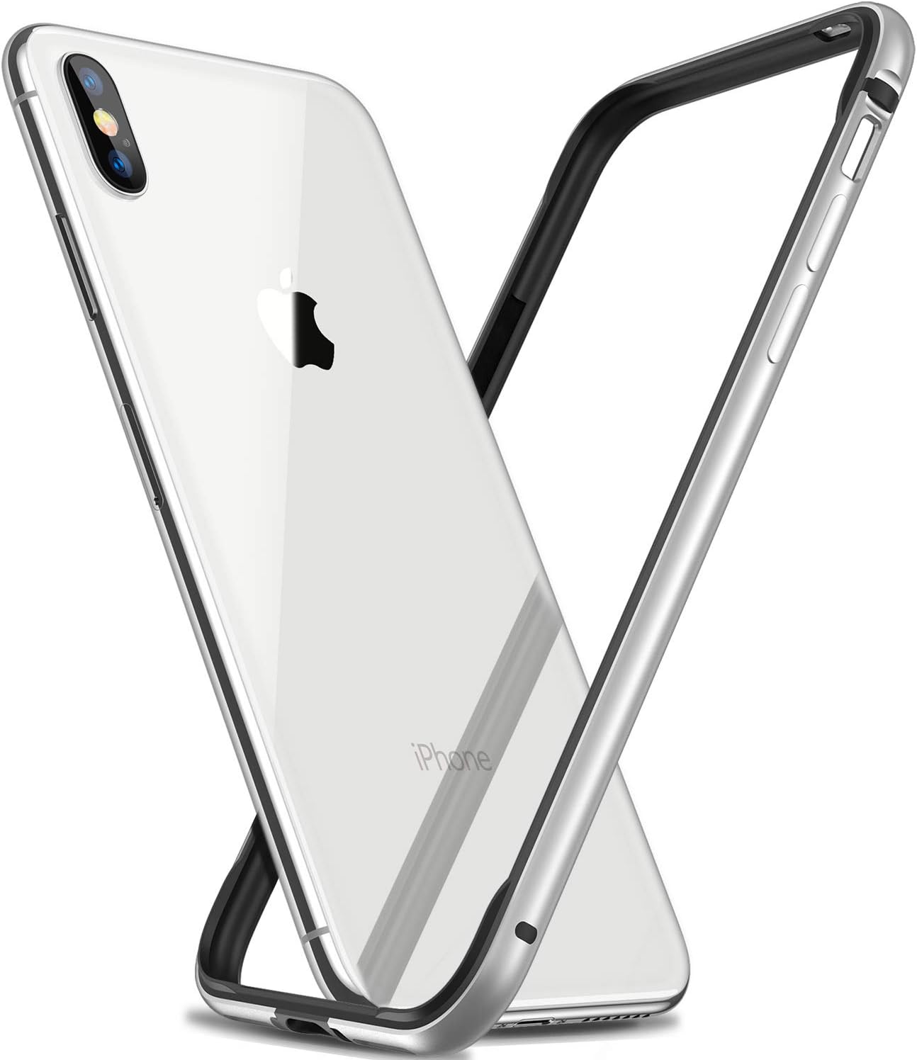 RANVOO iPhone Xs Max Bumper Case, Hard Slim Thin Metal Bumper with Soft TPU Inner Frame Case for iPhone Xs Max 6.5 Inch(2018)-Silver