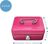 Cathedral Products Key Lockable Cash Box 4 Inch Pink with Coin Slot Tray view 2