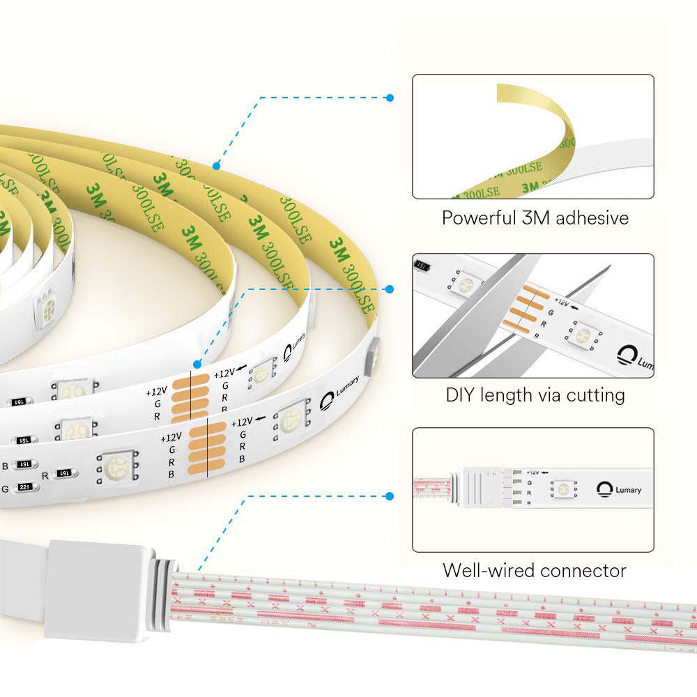 Lumary Smart WiFi LED Strip Lights 16.4FT IP44 Waterproof RGB 5050 LED Light Kit Works with Alexa Google Home IFTTT App-Controlled Music Sync 16 Million Colors No hub Required (RGB 16.4ft)