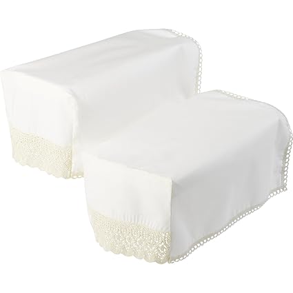 Classic Home Store Decorative Pair Of Square Arm Caps With Lace Trim Sofa Furniture Cover Cream