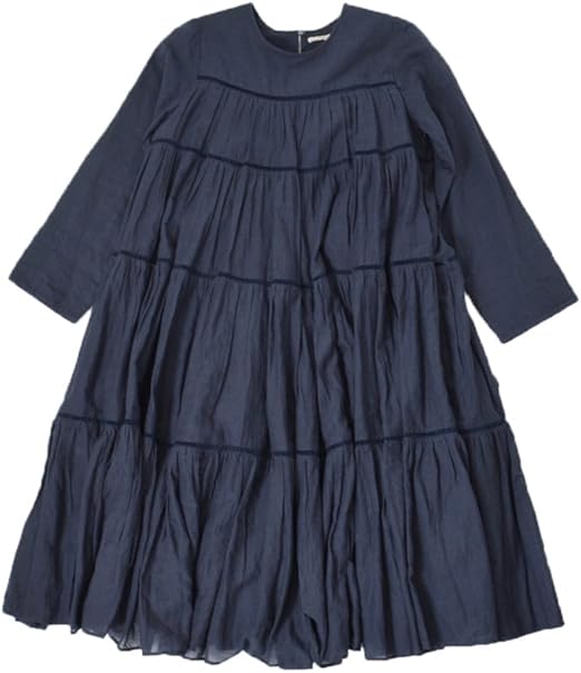 Amazon ヌキテパ Ne Quittez Pas コットンボイルパネルロングスリーブワンピース F ネイビー o F Navy ワンピース チュニック 通販