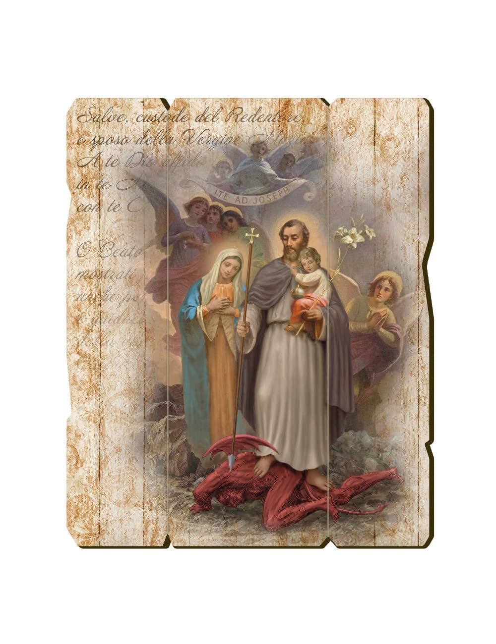BONELLA BROTHERS Bonella Brothers | Vintage Style Shaped Wooden Picture of Saint Joseph, protector of the Holy Family, size 19x24 cm | Made in Italy