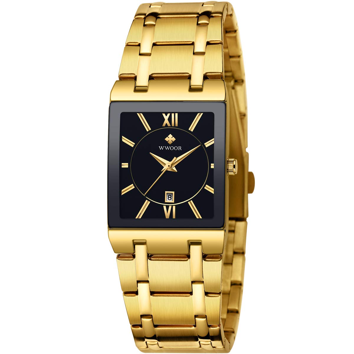 Photo 1 of WWOOR Square Watches for Men Stainless Steel Mens Square Watch with Date Original Waterproof Analog Quartz Fashion Business Casual Wristwatch