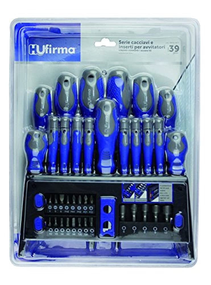 hufirma 3895839 Screwdriver Set 39/Inserts Chrome Vanadium, Blue