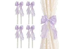 4pcs Bow Curtain Tiebacks French Silky Curtain Holdbacks Elegant Lace Ribbon Tie Backs No Drill for Home Bedroom Offices Dini