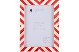 Handicrafts Home Red Picture Frame – 5x7 Handmade Chevron Bone Inlay Photo Frame for Christmas Decor, Holiday Gifting, Valentine’s Day Decor, Colorful Farmhouse Wall Decor, Boho Shelf Styling, Rustic Home Decor & Living Room Picture Frame