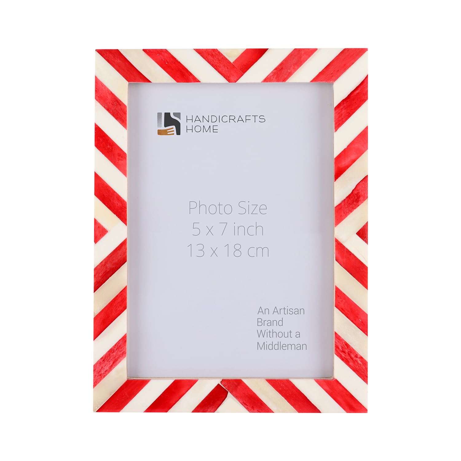 Handicrafts Home 5x7 Red Picture Frame - Handmade Chevron Bone Inlay Photo Frame for Christmas Decor, Holiday Gifting, Valentine’s Day Decor, Wall Decor, Boho Shelf Styling, Living Room Picture Frame