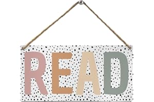 Mtrgdn Read Signs for Classroom Boho Reading Corner Wall Decor,Homeschool Decor Wall Plaque Sign Nursery Wood Hanging,Wood Wall Hanging Tags for Classroom Kids Room,12x6Inch